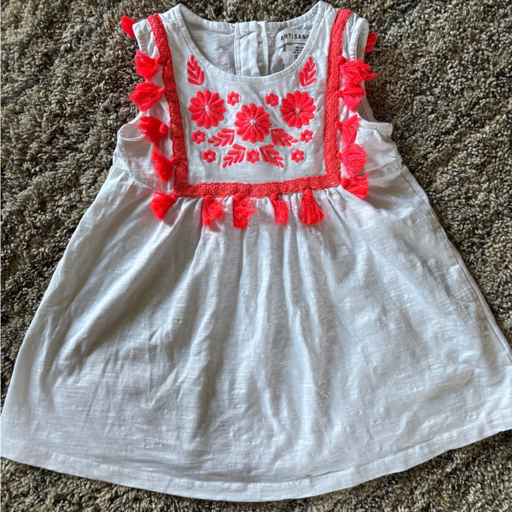 Artisan NY White Dress with Red Embroidery